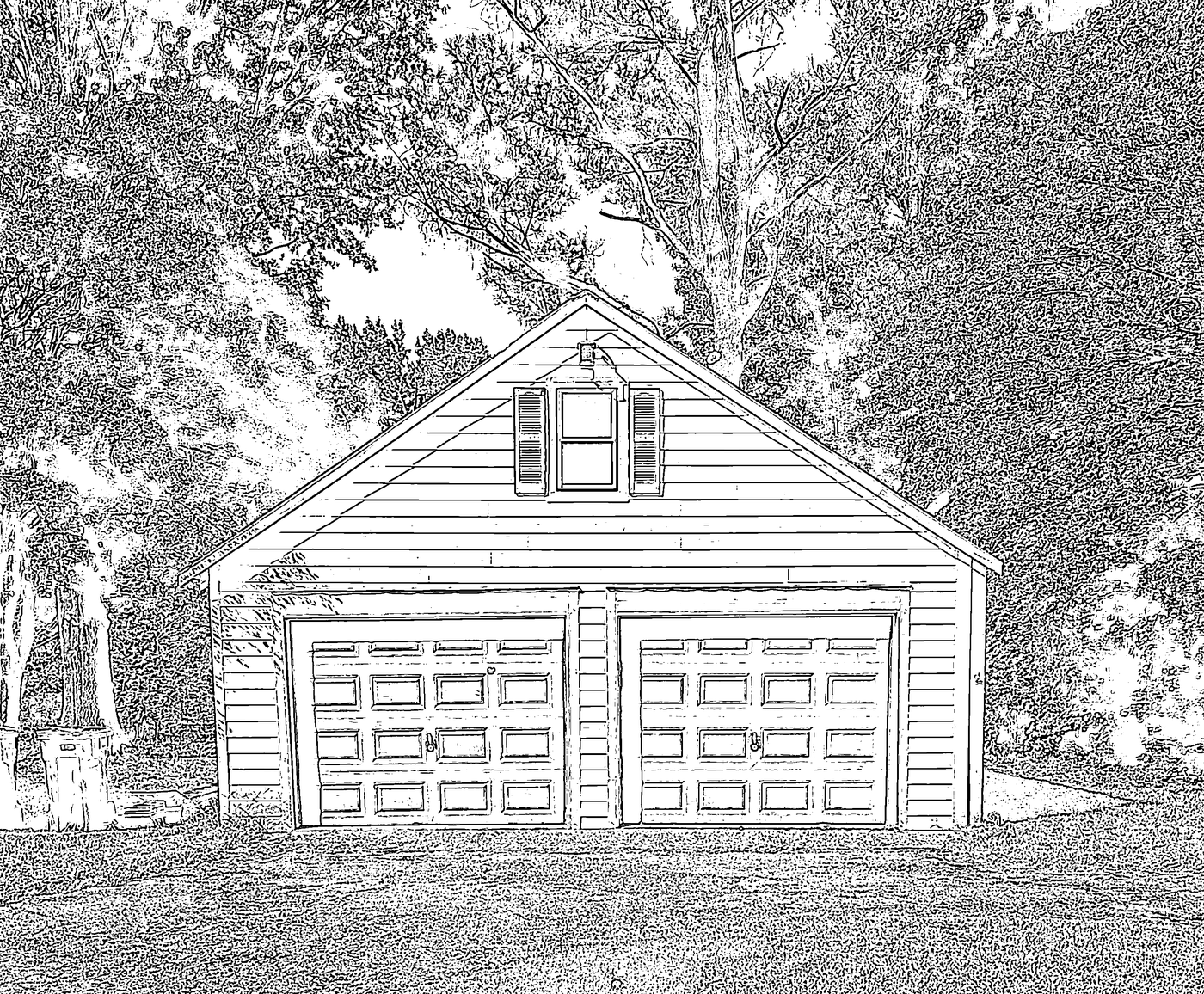 Line drawing of the white barn workshop